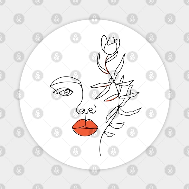 Minimal Woman line art. One line woman face and flower. Magnet by CoCoArt-Ua